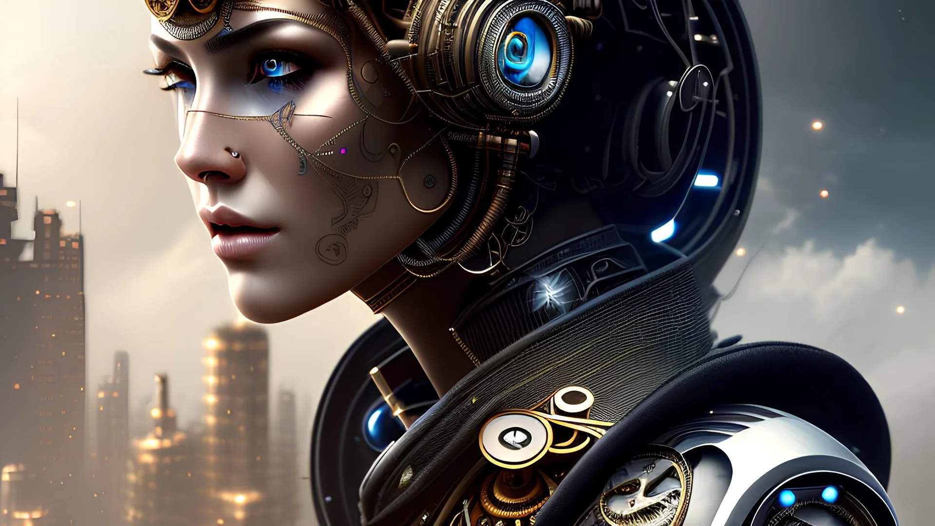 matrix style cyborg portrait detailed symmetrical realistic eyes steampunk cyborg cyborg intricate detailed to scale hyperrealistic dark lighting digital concept art
