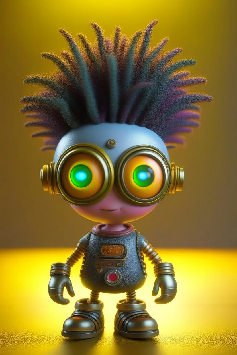 cute adorable hypnotic chat hippie robot with punk hair, its such a perfect day i am glad i spent it with you, motion blur, smoke, 8k, downlight, soft light, depth of field, photorealism, trending on art station, lotsa detail