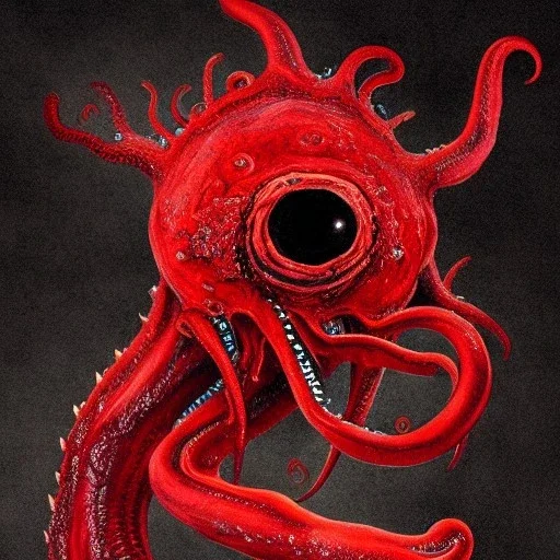 Red Tentacle monster with teeth, horror, detailed, realistic, gore, eyes