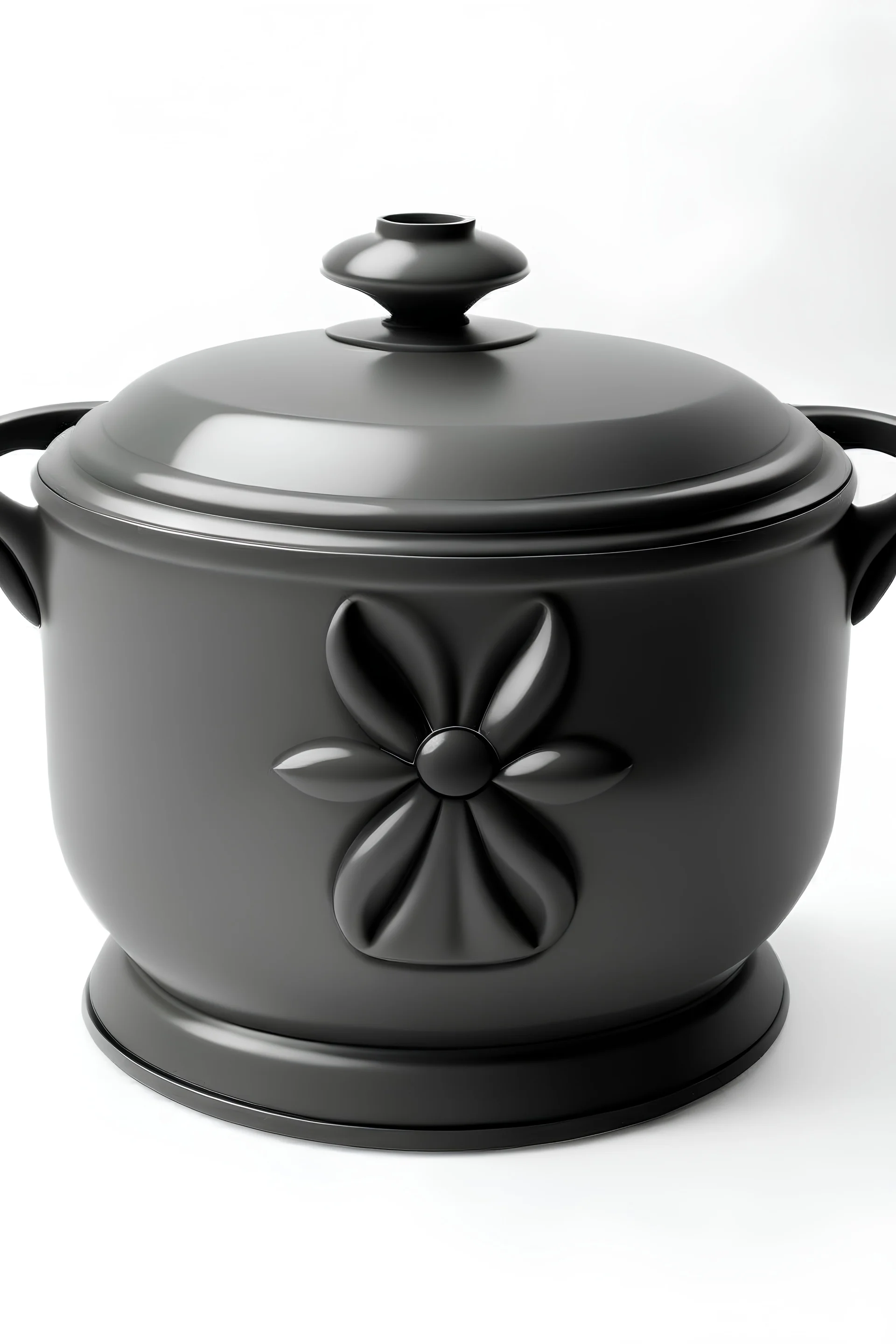 dark gray Dutch oven, flower shape, white background