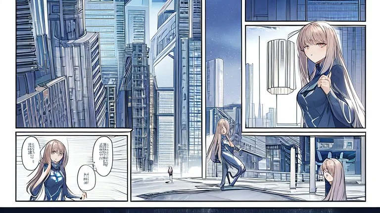 synth-wave beach & city, lone girl, iconic:1.8), comic style