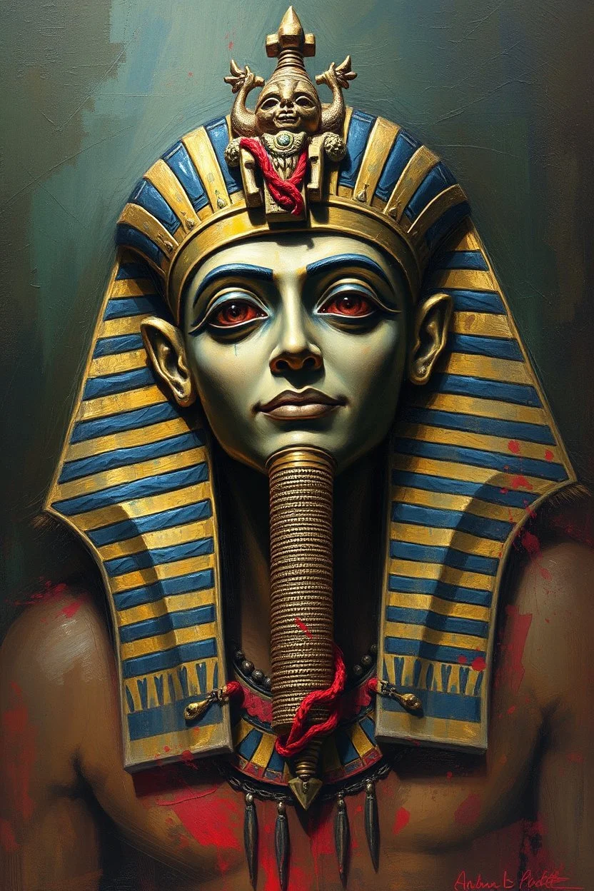 Busch painting style nightmare, an Egyptian king