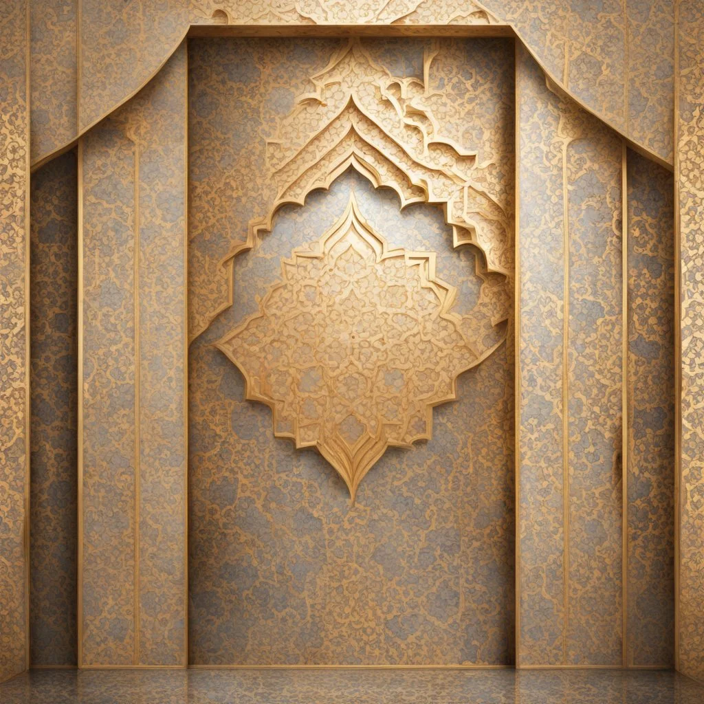 Hyper Realistic Islamic Architecture Pattern with golden marble texture & vignette effect