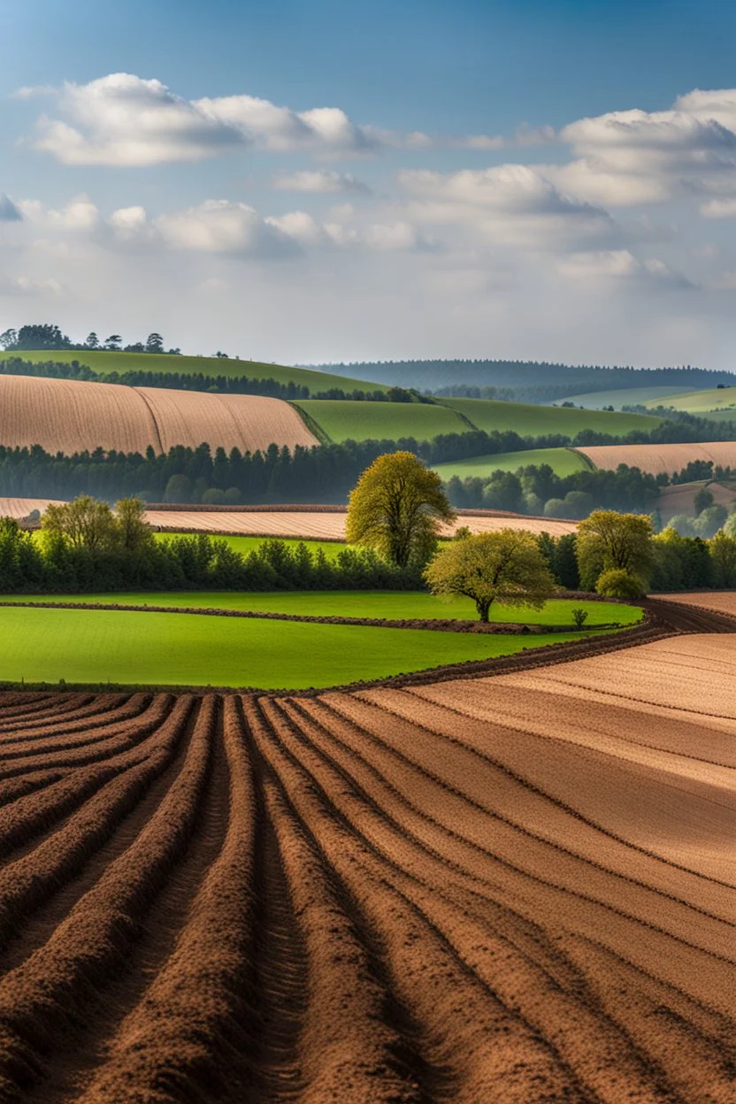 A beautiful landscape with a side view of a ploughded land