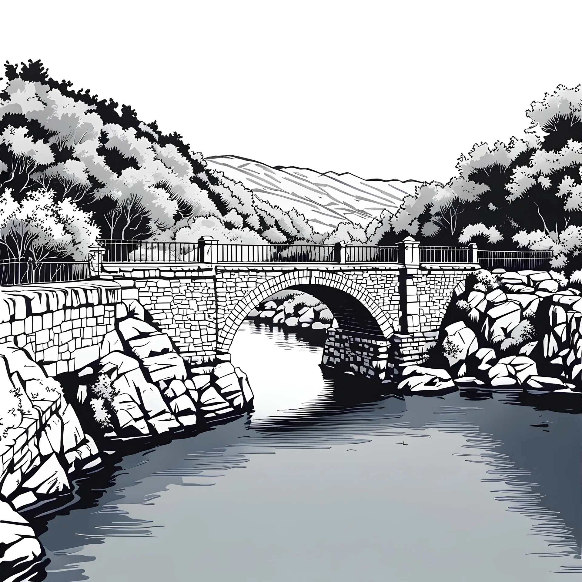 A minimal line drawing of the old bridge of stone of Arta in Greece.