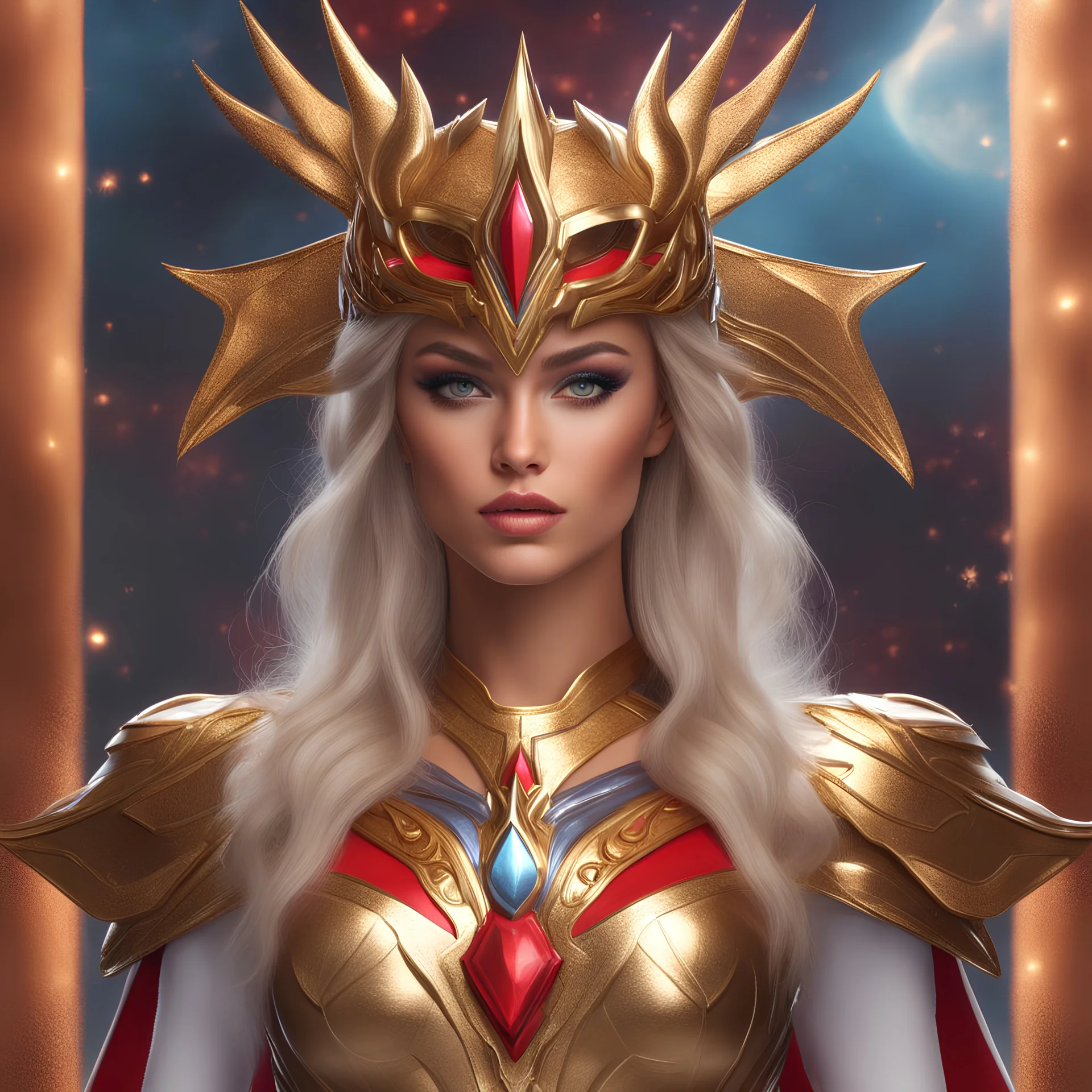 Realistic 32k full body She-RA on full HD, ultra detailed, delicate details, slow shutter, Hyper-realistic,, High resolution, High definition, super-resolution, High speed phototography, Insanely detailed and intricate, beautiful, stunning, brilliant, accurate, fine, dramatic, precise, luxe, vivid, ultimate, 32K High Definition photo-realism, witness the majesty of She-Ra, starting from her toes meticulously detailed, radiating an ethereal glow. Progress to her feet, defining arches with sub