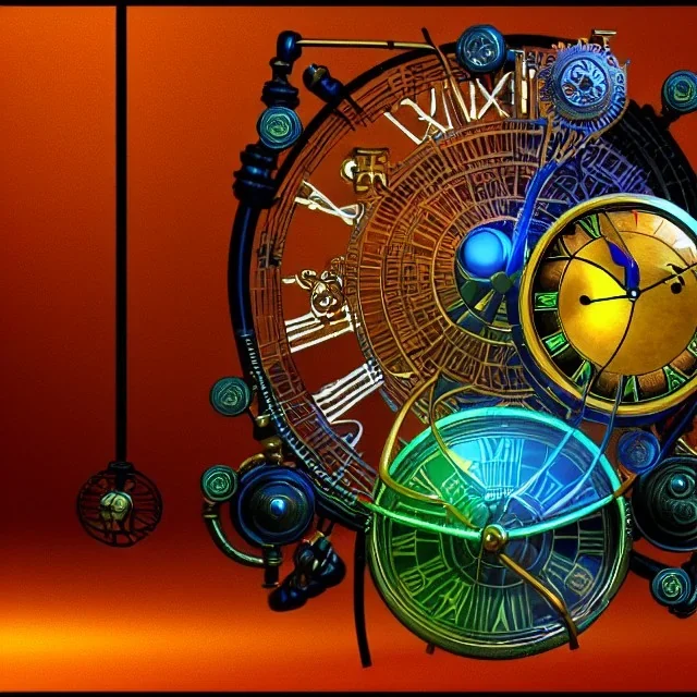 Rainmeter Skin for the Steampunk Orrery and Clock. Blue, red, yellow, green, pink colors