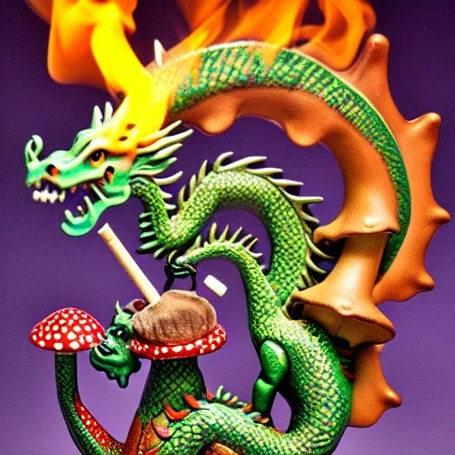 dragons smoking a hooka on a mushroom