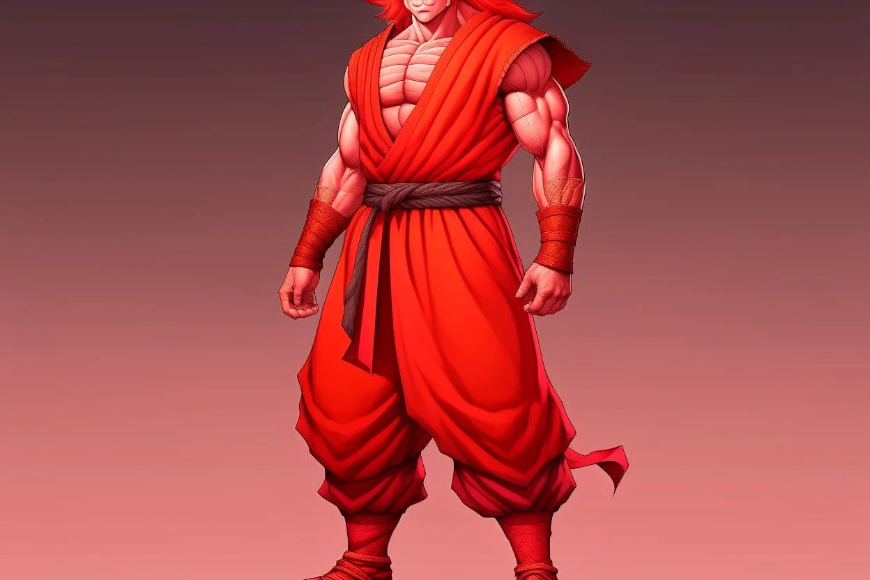 Full Body, Male Red Dragonborn, monk, outfit like goku