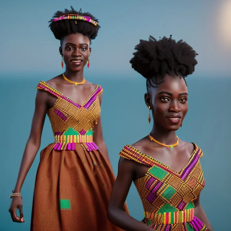 kente african bride model, full body, cinema 4d, octane render, high detail