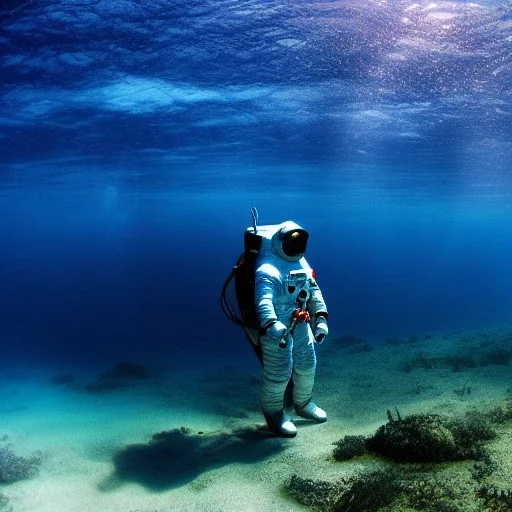 Full body portrait, painting, medium shot Astronaut at the bottom of the ocean