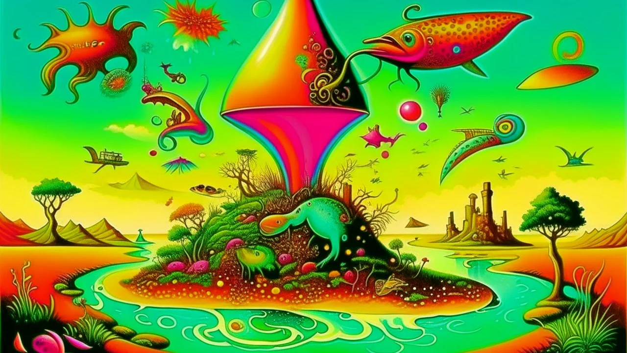 A surrealistic illustration of a mystical creature known as a "Trick Consultation Buttock Obstacle," featuring vibrant colors, whimsical forms, and intricate details reminiscent of Salvador Dali's style. The creature should be surrounded by a dream-like environment with floating elements and surreal landscapes