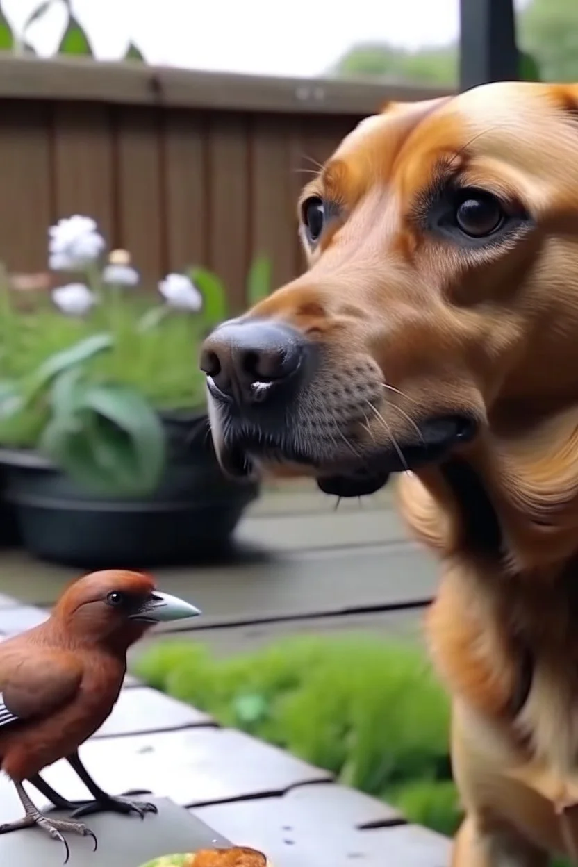 generiere mir ein Video von einem Hund, der einen Vogel frisst