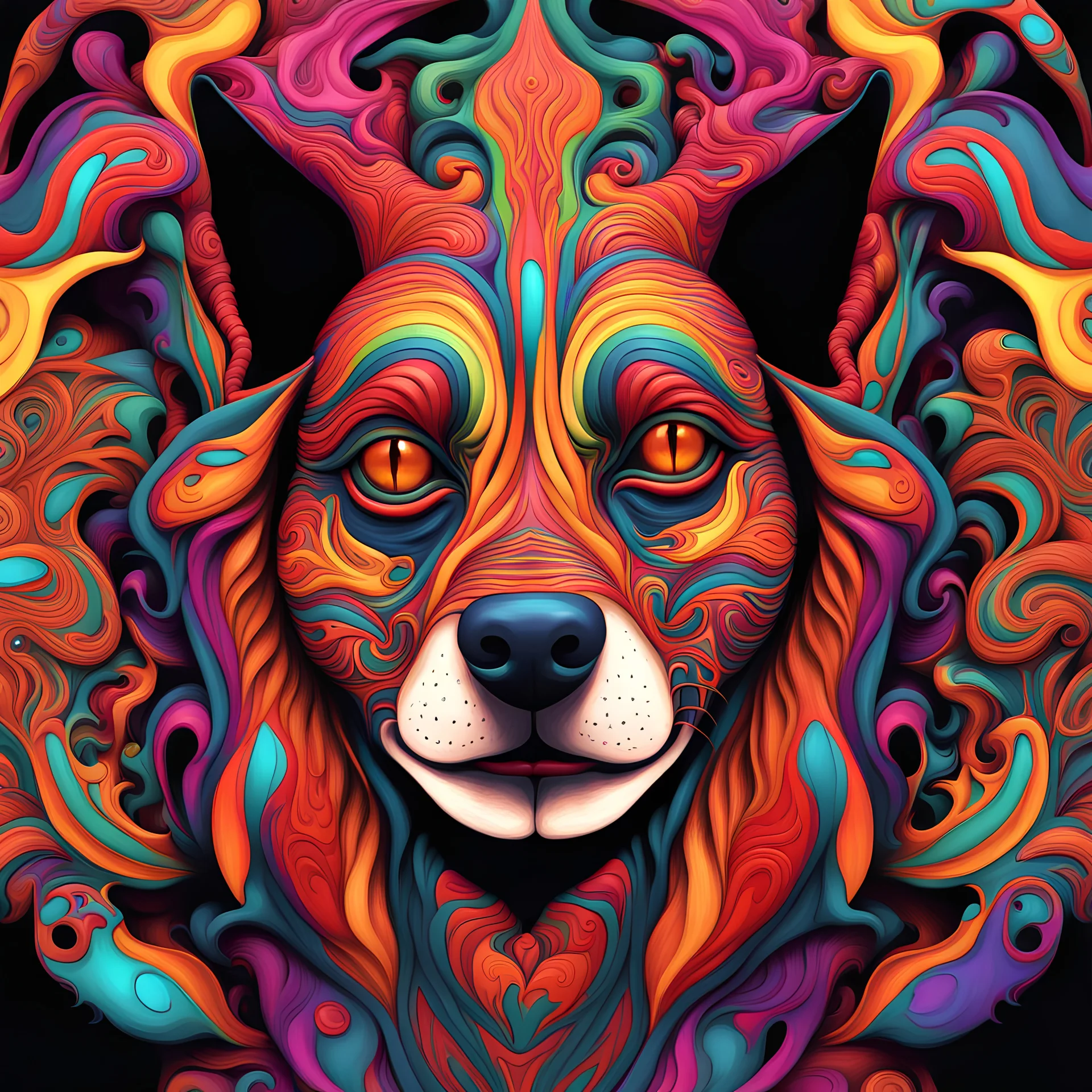 colourful ornate decorative man as a dog face,twisting, abstract psychedelic, 8 k, artstation.