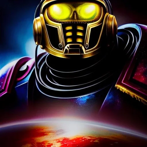 Ultra detailed fullbody Portrait in oil on canvas of Warhammer 40k Space Marine with helmet,extremely detailed digital painting,ultrarealistic skin,intense stare, extremely detailed face, crystal clear eyes, mystical colors ,perfectly centered image, perfect composition, rim light, beautiful lighting,masterpiece ,8k, stunning scene, raytracing, anatomically correct, in the style of Simon Bisley and uncannyknack and Ohrai Noriyoshi and robert e howard and Steve Jung.