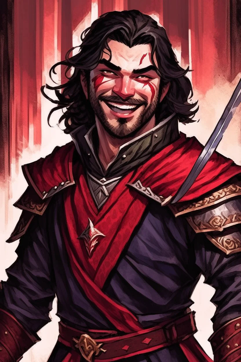 Strahd von Zarovich smiling, holding a bloodied sword