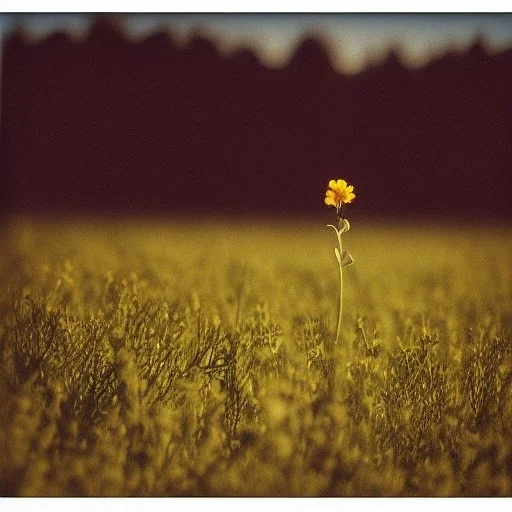 single long stem wildflower in a field, polaroid, tender, vintage, award winning landscape photography, nature photography, r/mostbeautiful