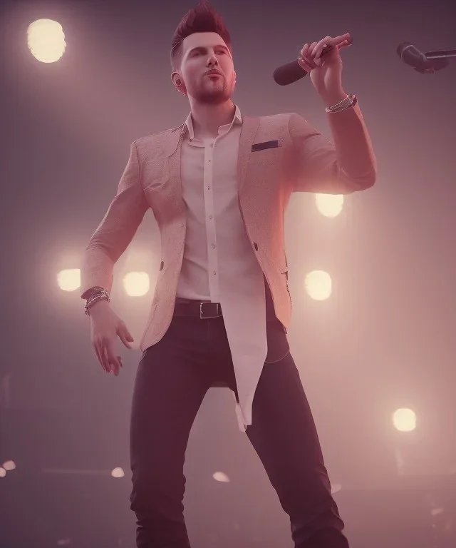 male singer at concert, unreal 5, volumetric details, hyper realism