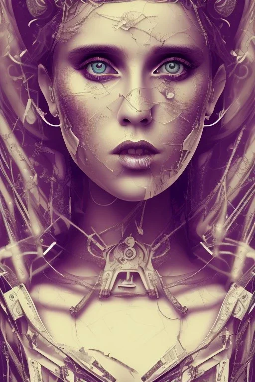 Abstract steampunk, purple tones,Danish singer MØ face,