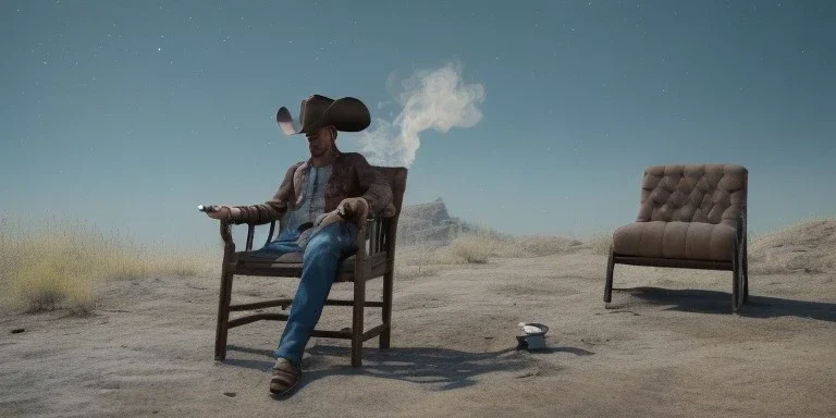 cowboy sitting in a chair and smoking a cigarette