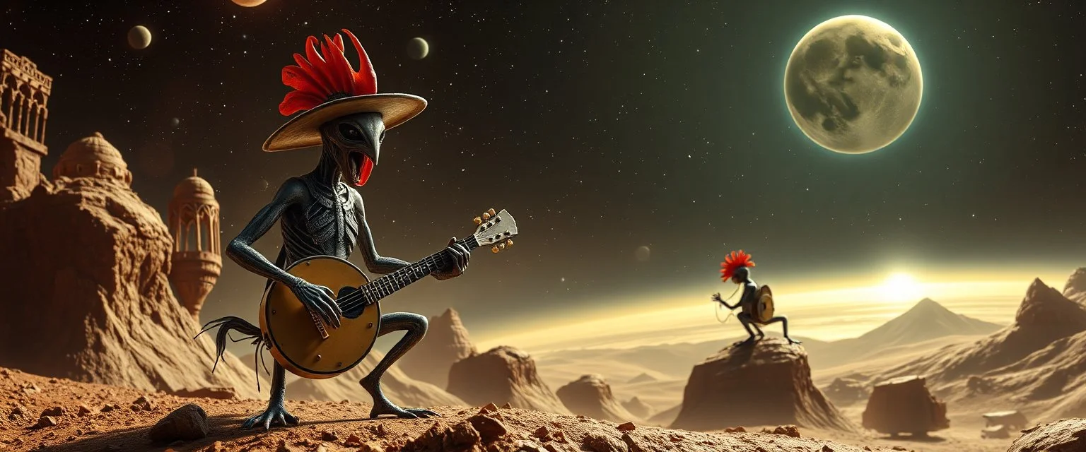 chicken alien bad ass cowboy banjo ant mutants in the breakfast omelette system,, goa for the outer rim, planetary conquest, explore and dominate, stratovarious, goa trance, reggae folk fusion, science fiction, psybreaks, chill, funky
