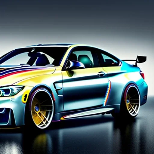 fullbody Drawing of 'Vorsteiner BMW M4',intricate detail,andrea bonelli,Kilian Eng,Ohrai,evan lee,Aleksandr Sidelnikov,three quarters frontal aerial view,toned colors,16k