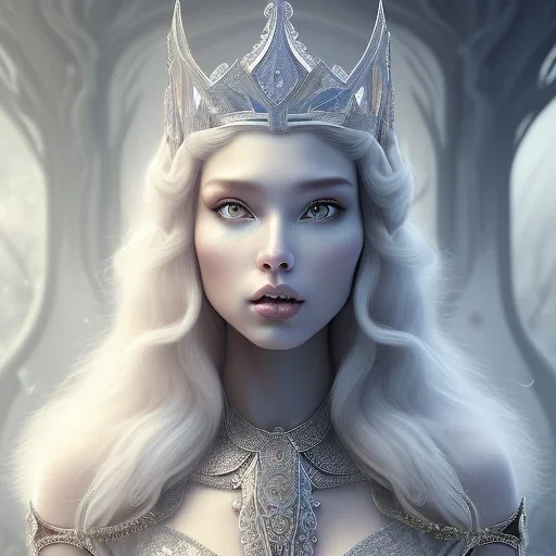 portrait of the most gorgeous, stunning, beautiful ice goddess and large wolf, intricate crystal ice crown, large wolf, 8k resolution, high-quality, fine-detail, ornate, digital art, detailed matte, volumetric lighting, brian froud, howard lyon, selina french, annie stokes, lisa parker, greg rutowski,