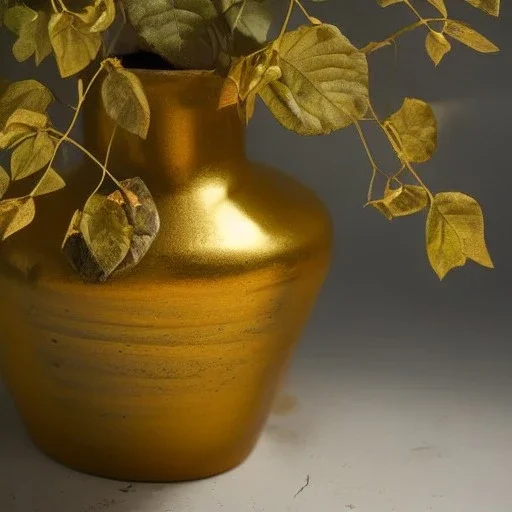 photo of a cracked ceramic vase repaired with gold, kintsugi, beautiful, vines and leaves, rosebuds, delicate, cinematic, high detail, beautiful composition, delicate arrangement, aesthetic, soft lighting, award winning photography, tender