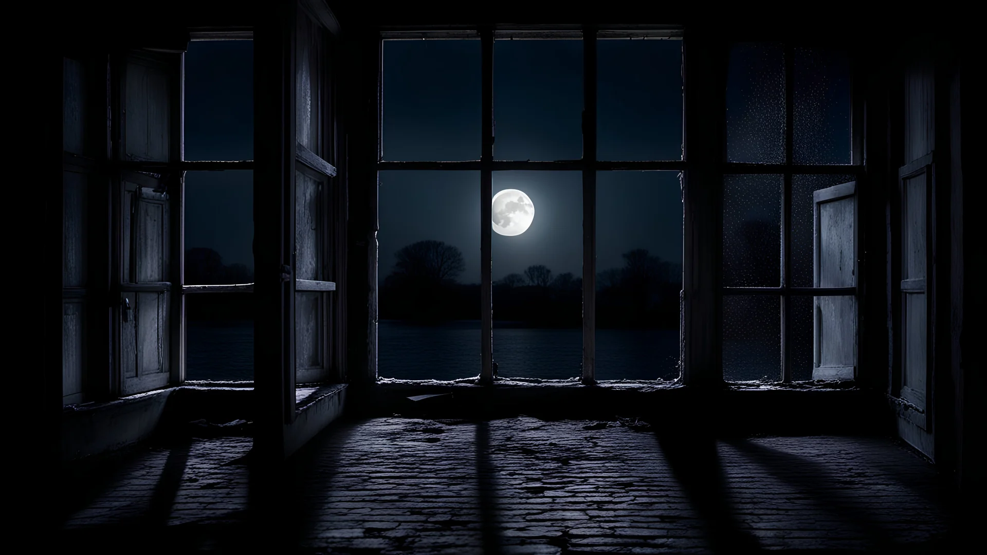 Outside the window the thick darkness of the night spread like a black velvet sheet. Against this background, the full moon shone brightly, shrouded in mystical light. Its cold, ghostly glow spread throughout the courtyard, creating long, ominous shadows. It seemed that the world froze in anticipation of something unusual and mysterious. The window was framed by old, creaky shutters that swayed slightly in the barely noticeable night breeze.