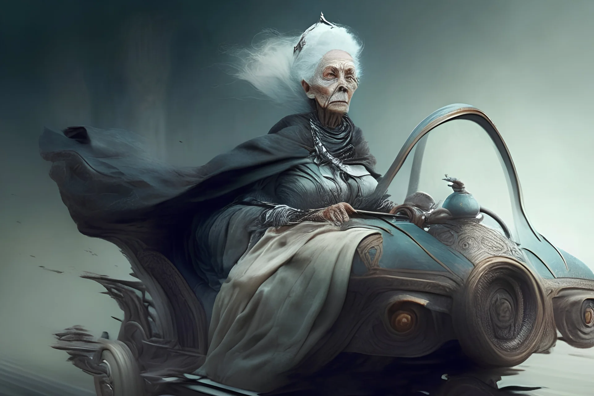 immortal woman that lived 500 years riding the vehicle that would be modern in 2500