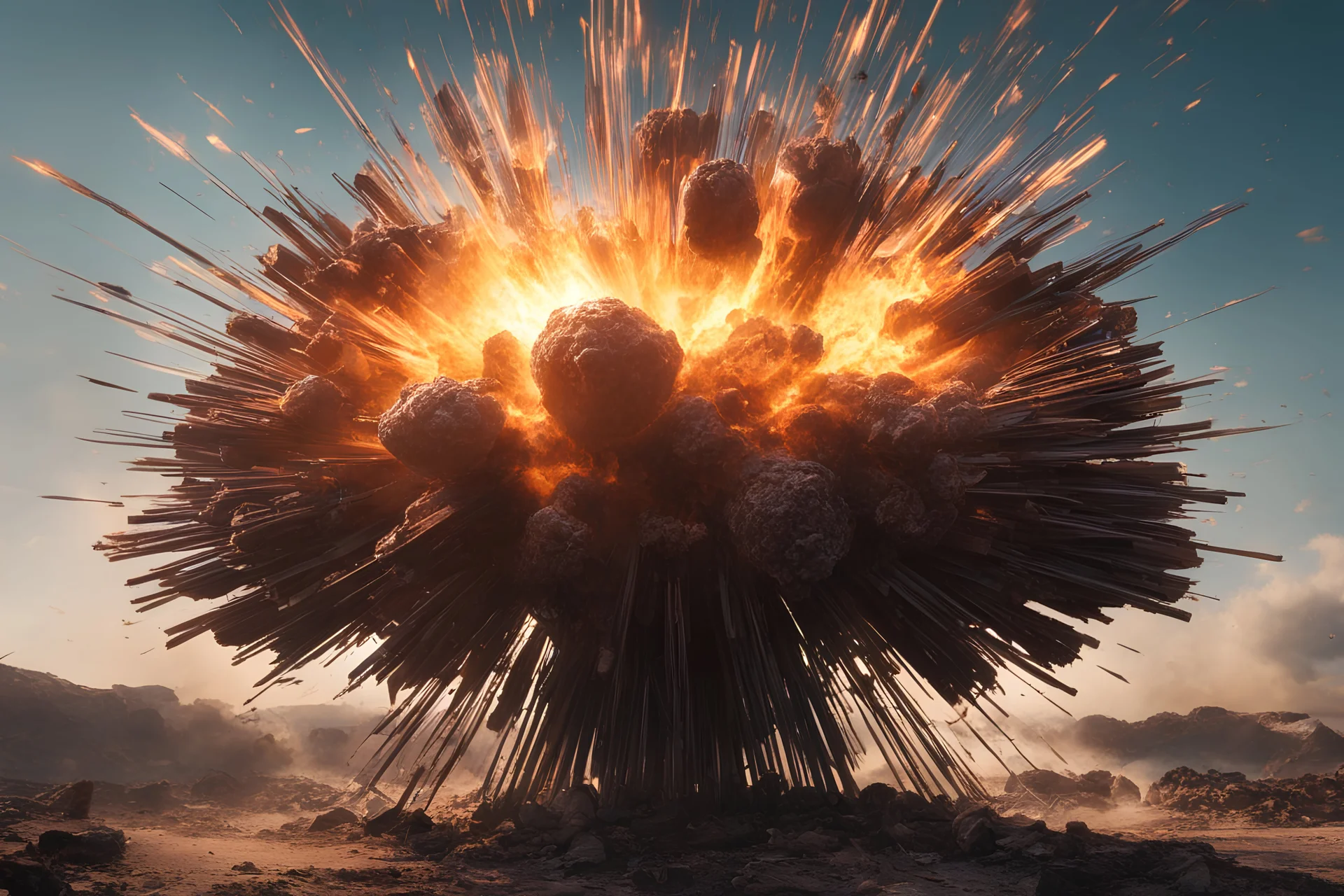 Atomic explosion, made of chocolate, ULTRA REALISTIC, details, intricate detail, professional lighting, film lighting, 35mm, anamorphic, lightroom, cinematography, bokeh, lens flare, film grain, hdr10, 8k, Roger Deakins, incredibly detailed, reflect, sharpen