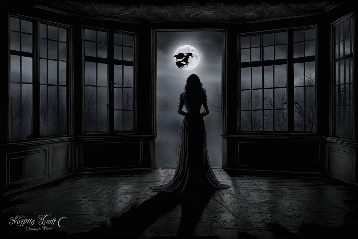 It was a creepy, silent night. The dark shadows danced across the walls, and sky , and the full moon make heavily verticíl light in the room, a dark Silhouette stands in the evil fog, in the grey ruined room, the sleeping human heart ached with fear and sadness, for knows what waiting at the end