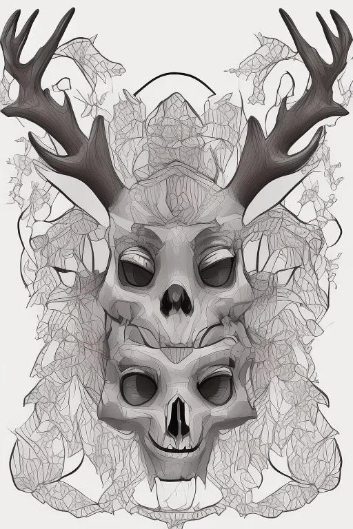 deer god skull demon angel lineart color