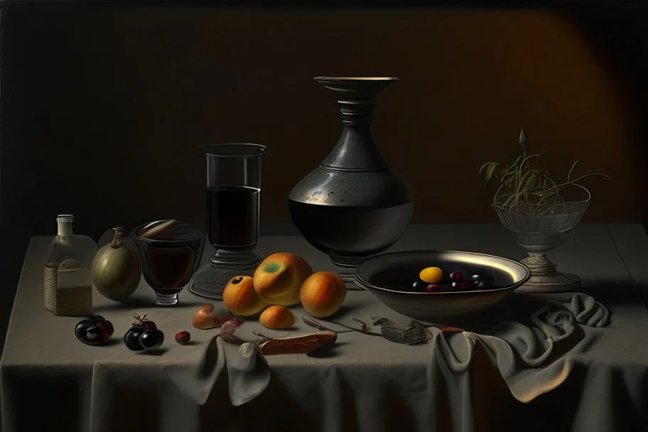 Still life on a table in the style of Vilhelm hammerschoi