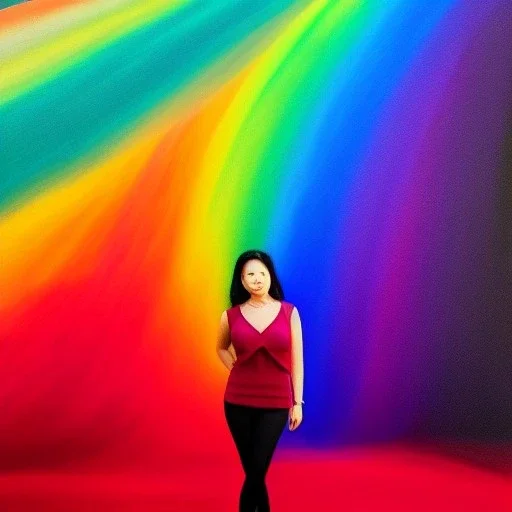 Full body portrait, painting, medium shot lady woolitize background volumetric rainbow