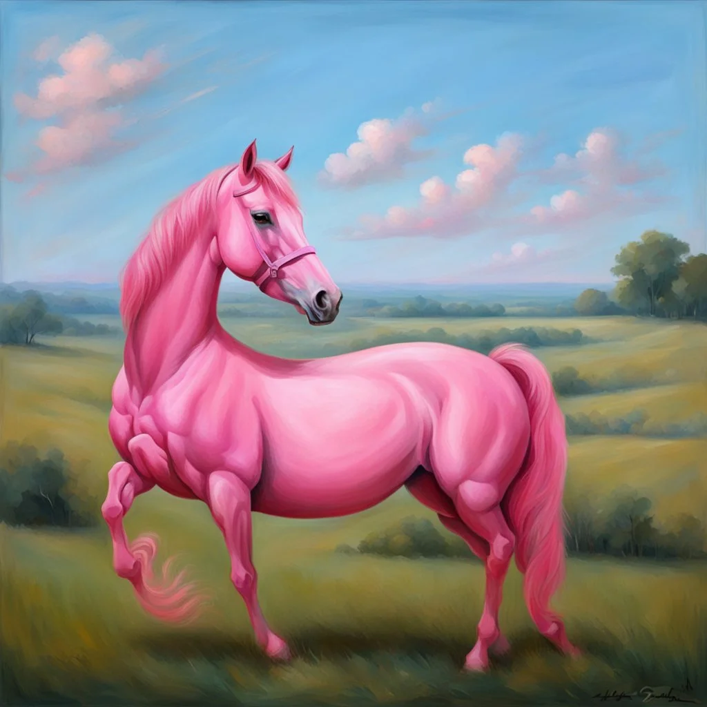 a pink horse like a 19th painting