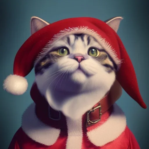 a beautiful portrait of a cute cat dressed as santa, by greg rutkowski, high key lighting, volumetric light, digital art, highly detailed, fine detail, intricate, ornate, complex, octane render, unreal engine, photorealistic unreal 5.