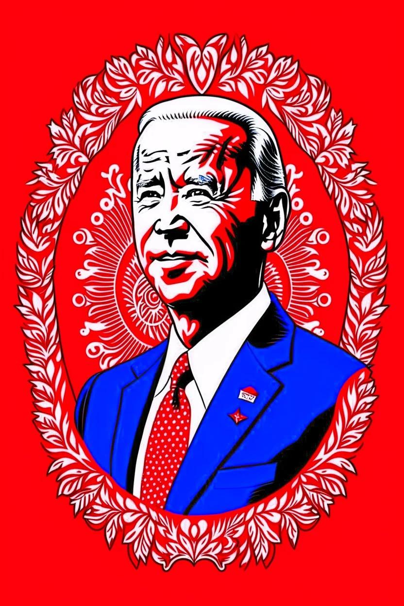 president joe biden in style of shepard fairy obama poster style red colour stencil