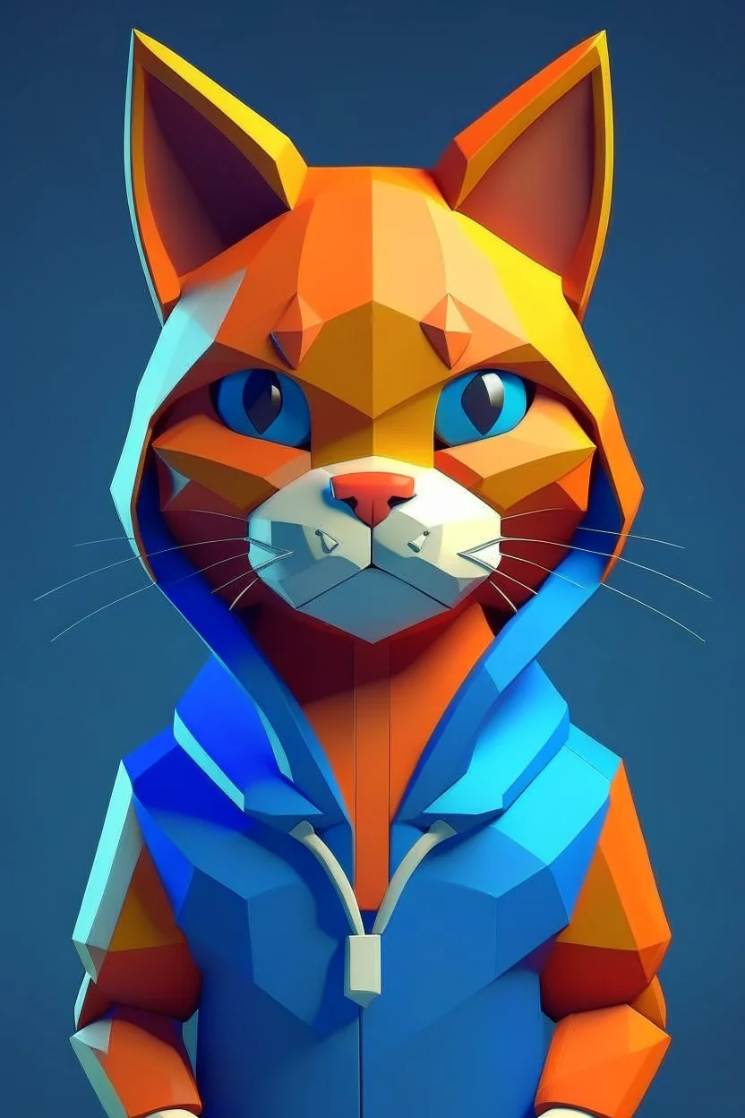 low poly playstation 1 chracter of a happy cat in a hoodie witha retro gam on the hoodie