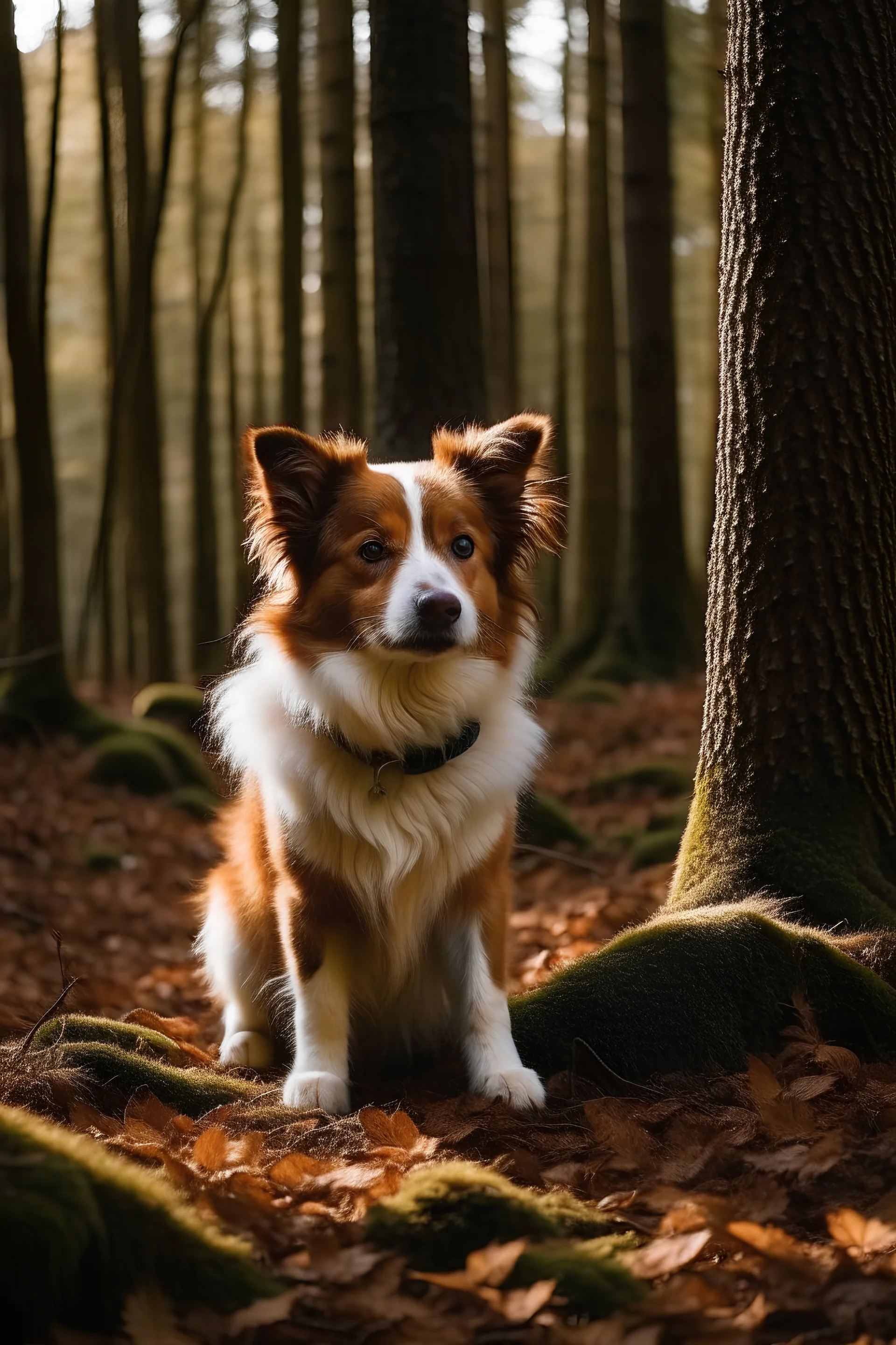 A dog in the woods.