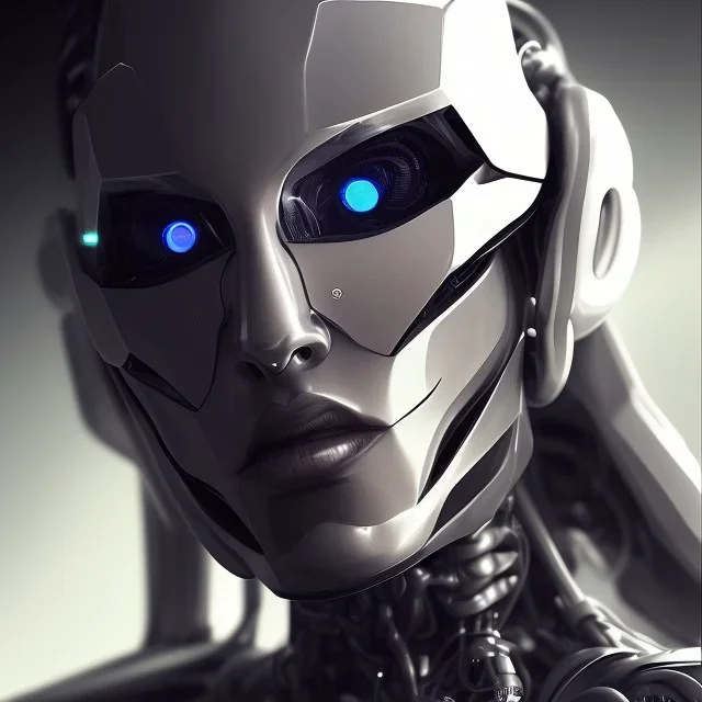 Portrait of a futuristic robot, dramatic lighting, dark scene