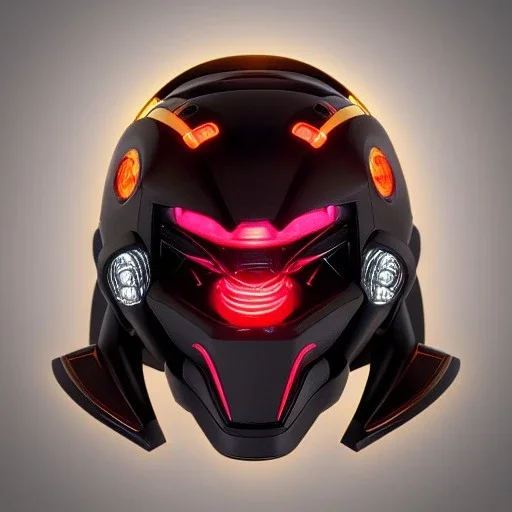 cyber bee, sci-fi, rounded face, blood, black, gold, brown, samurai helmet, decorative color feathers, retro, simetric, circuits, neon style, a lot of led lights, fog, rain, leather, vibrant color, highly detailed, art stations, concept art, smooth, unreal engine 5, god rays, ray tracing, RTX, lumen lighting, ultra detail, volumetric lighting, 3d, finely drawn, high definition, high resolution.