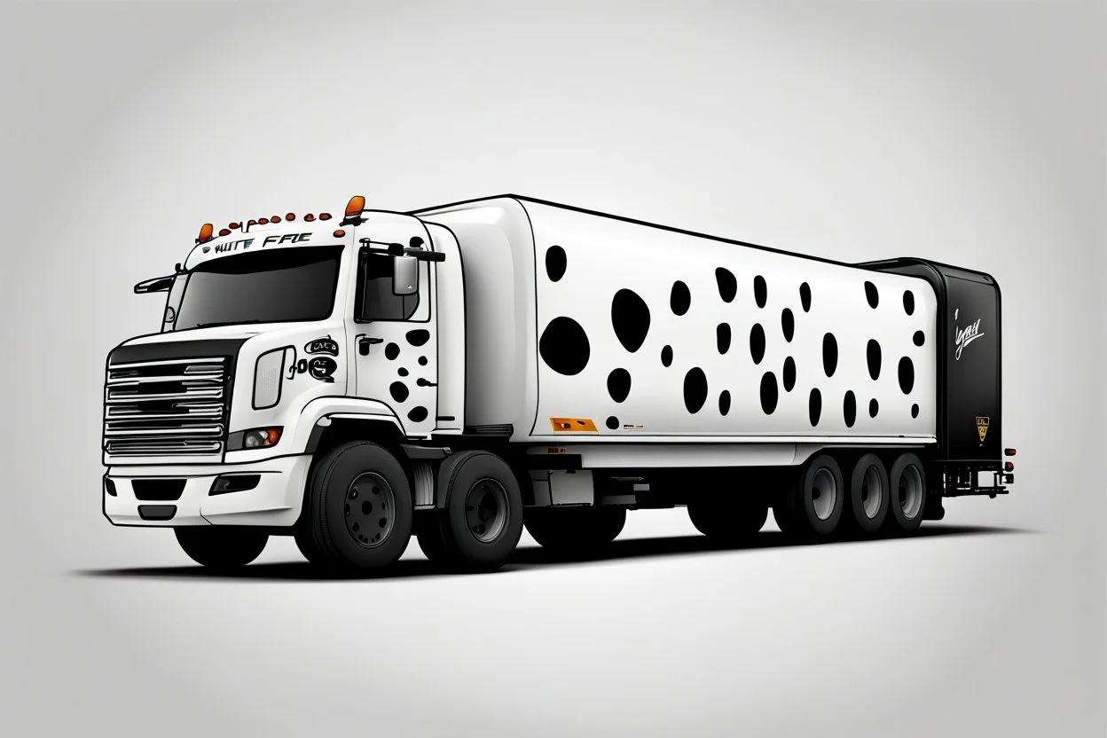 design proof for a white fuel truck with black cow spots