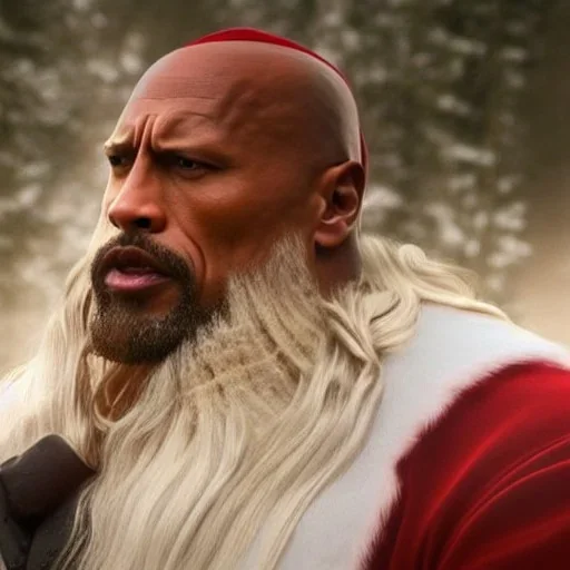 Stable diffusion, imagine an epic photo of Dwayne Johnson as Santa Claus, ultra realistic, cinematic