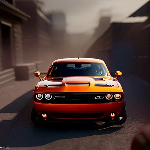 3d rendering. Miniature, Diacast 2019 dodge Challenger toy, racing background, Lost in Time, cinematic lighting, hyper realistic