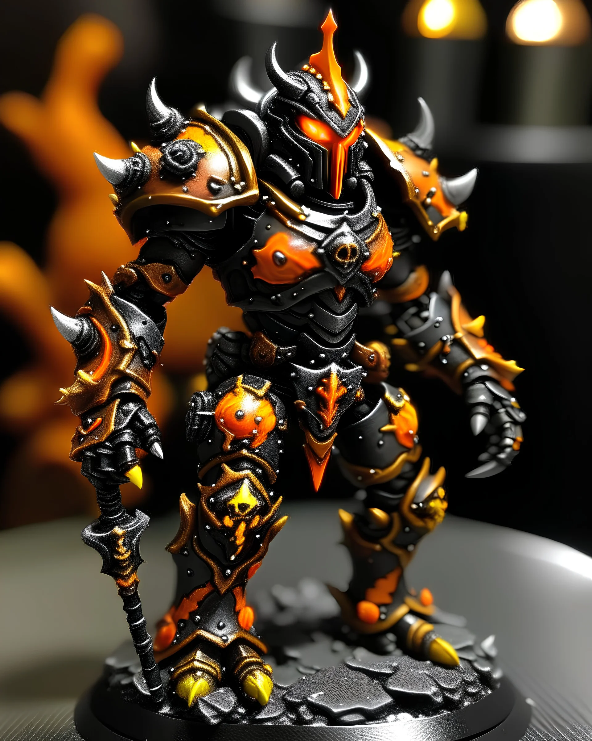 black and orange molten knight with molten spikes sticking out the armour