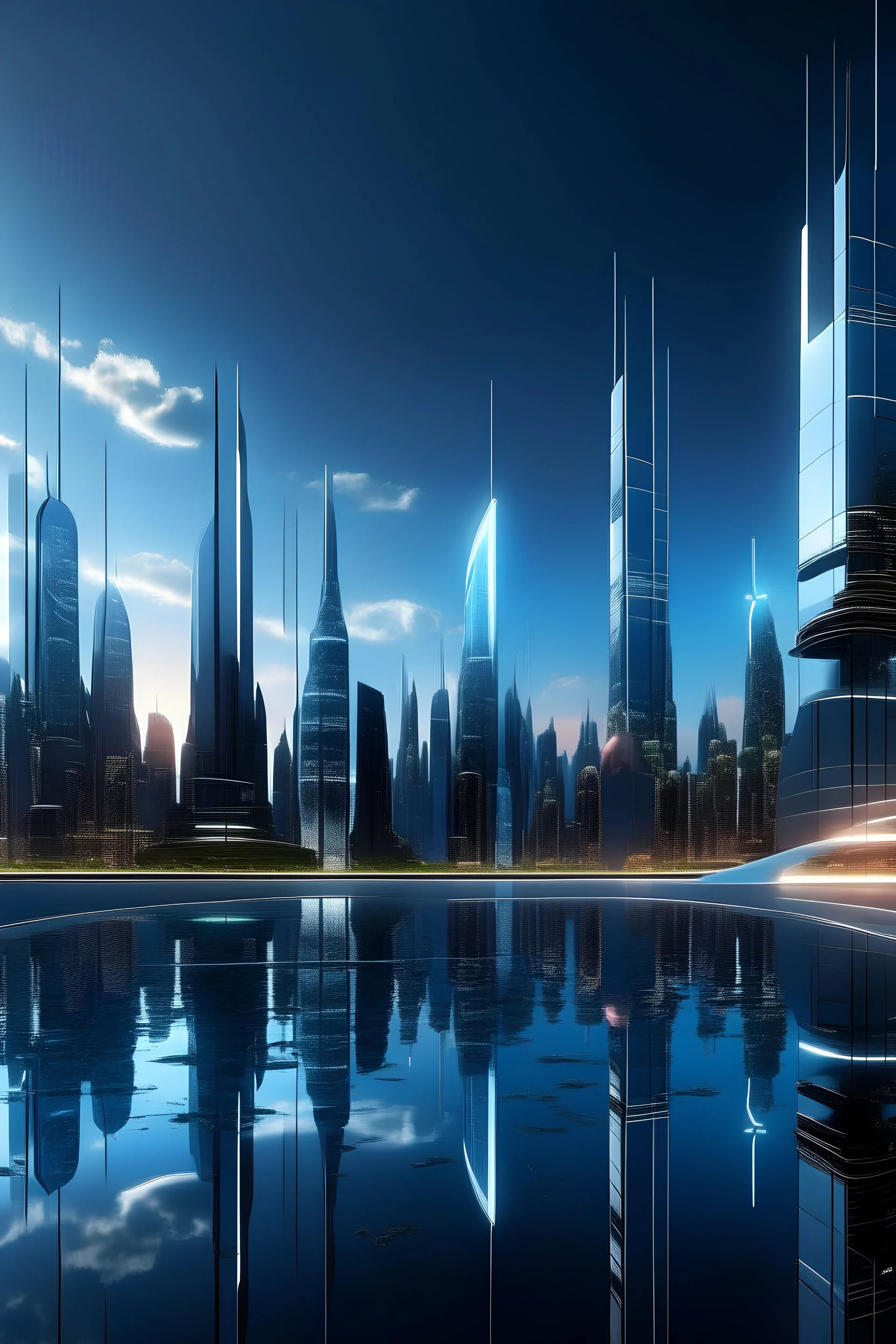 Futuristic New York City skyline.