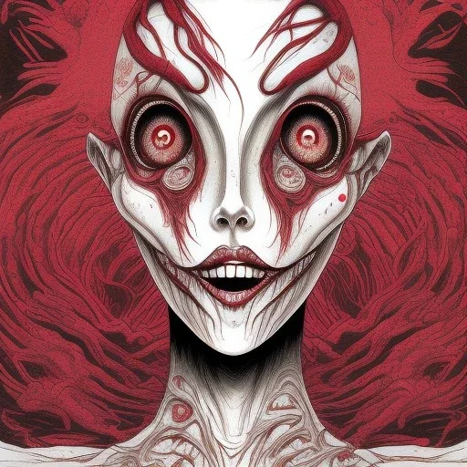 Junji Ito style, darkred tones,