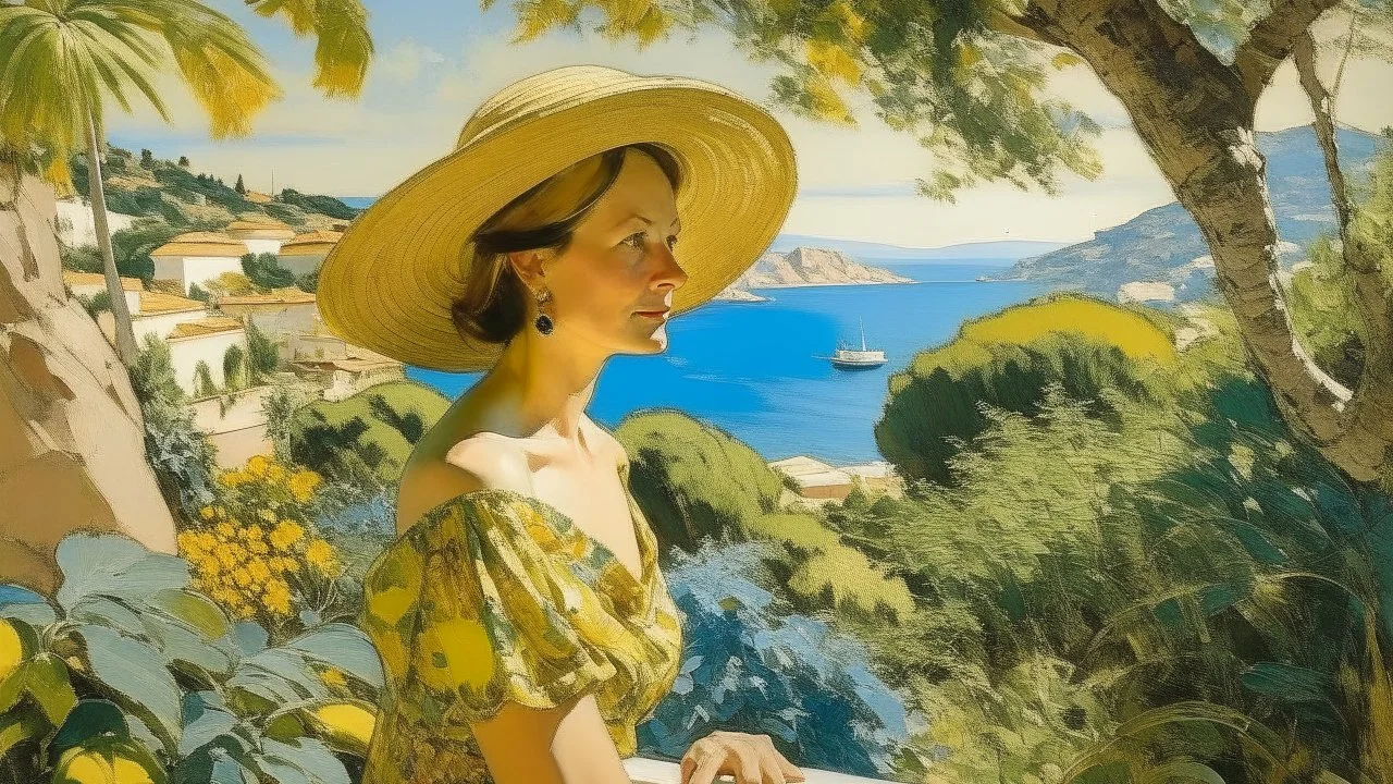 cote d'azur woman looking at nature painting neoclassism 60