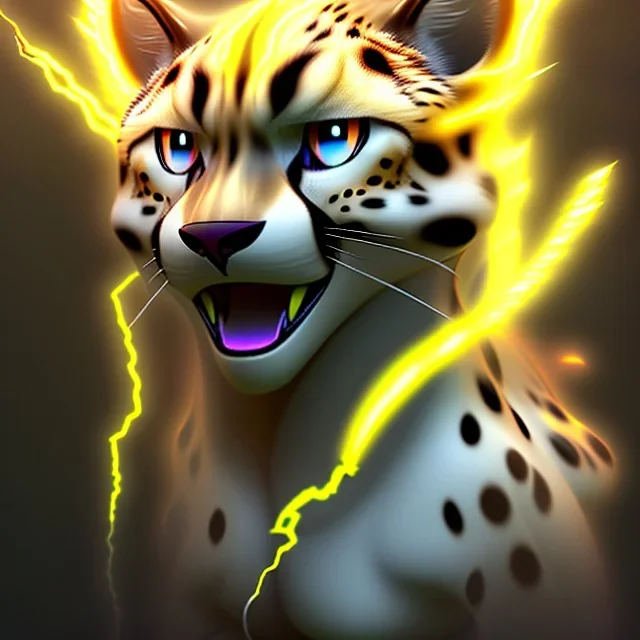 An electric type and dark type, Cheetah pokemon. Lightning bolts shapes as whiskers. Yellow and white fur coverd with blotchy black spots.